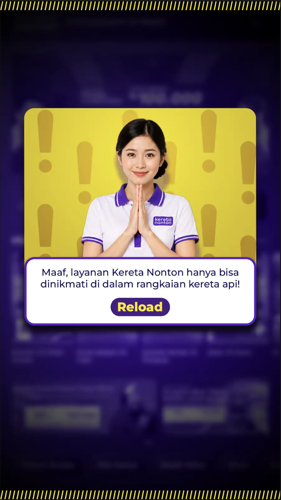 Maaf, layanan Kereta Nonton hanya bisa dinikmati di dalam rangkaian kereta api.